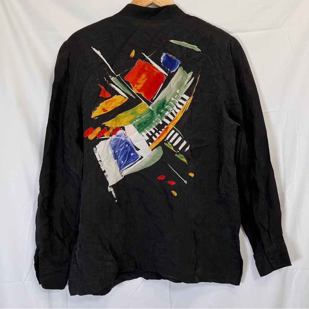 Vtg 90s‎ Black Multi-Color Abstract Art Doncaster Blouse Shirt for Women - Picture 4 of 8